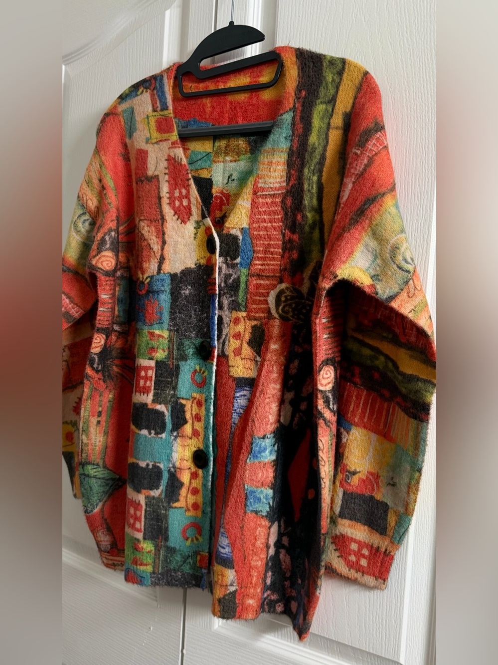 Women's Multicolor Abstract Wool Blend Cardigan Jacket